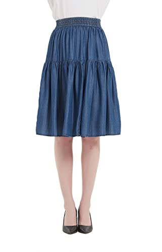 Tronjori Womens A Line Lightweight Tencel Denim Tiered Short Skirt Knee Length