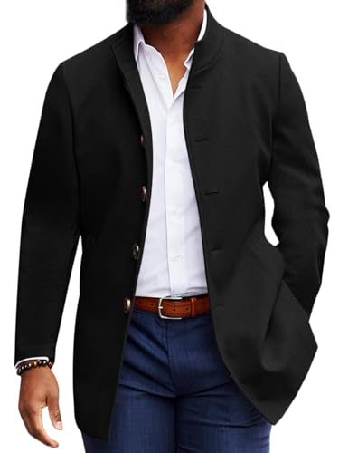 Image of Makkrom Mens Casual Overcoat Single Breasted Peacoat Business Topcoat