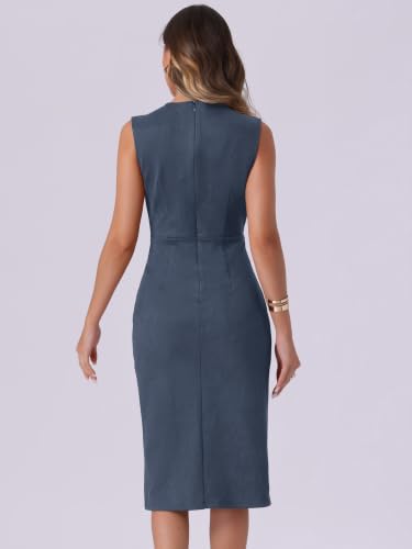 Image of Allegra K Faux Suede Dresses for Women's Sleeveless Crewneck Split Hem Work Office Sheath Dress