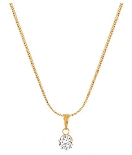 Fashion AccessoriesWomen's Gold-Plated Pendent Jewellery for Less Beautiful American Diamond Round Pendant Set with Chain (Yellow)