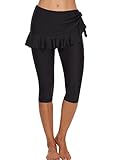  ORANDESIGNE Femmes Maillot de Bain Shorts Sport Séchage Rapide Conseil Shorts avec Jupe à Volantée Taille Haute Maillot de Bain Couleur Unie B Noir XXL