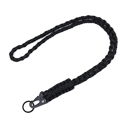Heavy Duty Neck Lanyard Keychain for Men Women Outdoor Survival Parachute Rope Necklace Keychains with HK Clip Key Ring (Black)
