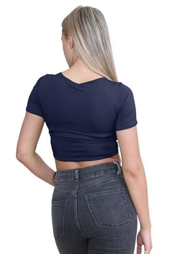 Bolero manga corta mujer azul marino chaqueta corta ligera lazada delantera lisa 48/50 3