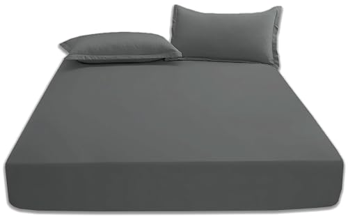 Ev Dekor Fitted Sheet Double, Charcoal, Deep Pocket Bedsheet 10inch (25 cm), Soft Brushed Microfiber Fabric