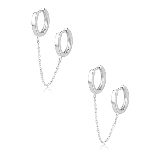 Boucles d'oreilles chaîne en argent sterling 925 Boucles d'oreilles créoles avec chaîne Boucles d'oreilles double piercing Boucles d'oreilles pour femmes adolescentes filles