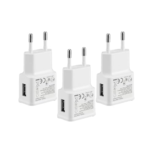 3 Piezas Cargador USB 5V 1A 5W, Adaptadores AC a DC Universales, USB Charger 5V para Cámaras IP, Tablets, Reproductores MP3, Lectores Electrónicos, Auriculares Bluetooth, Phones ﻿