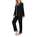 Generisch Damen Schlafanzug Lang, Pyjama Set Damen: Pyjamas Lang Nachtwäsche Zum Knöpfen Zweiteiler Schlafanzug Kuschel Hausanzug Herbst Pijama Elegant Loungewear Sets Schlafanzüge Two Piece Black