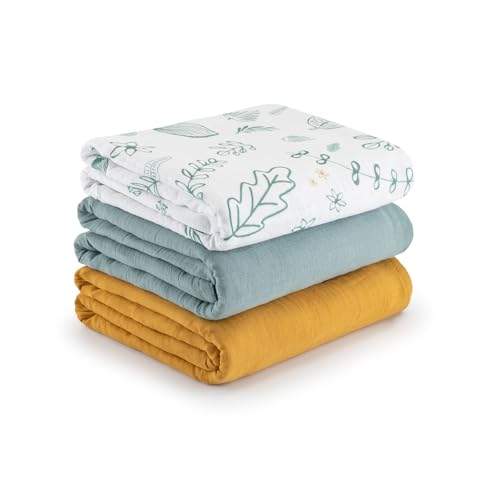 Muslin Swaddle Blankets for Newborns 3 Pack, Soft & Breathable Baby Receiving Blankets 35”... Muslin Swaddle Blankets for Newborns 3 Pack, Soft & Breathable Baby Receiving Blankets 35”...
