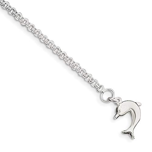 925 Sterling Silver 9 Inch 3 D Dolphin Anklet Ankle Beach Chain Bracelet Sea Life Fine Jewelry For Women Gifts For Her