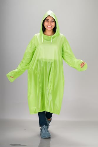 Image of Waterproof Unisex Raincoat | Hooded Full Sleeves Outdoor Poncho for Men, Women, Boys & Girls | Disposable Poncho Raingear Travel Rainsuit Barsaati Durable PVC Rainwear for Camping, Hiking, Travelling