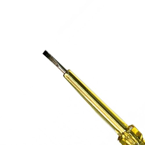 Image of STANLEY STMT66191 130mm (5.1 inch) Spark Detecting 2-in-1 Screwdriver Tester | 3mm Slotted Tip | 100-500V AC Range | Insulated Transparent Handle Linesman Tester with Pocket Clip for Electricians & DIY