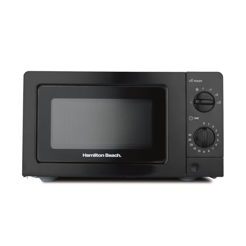 Hamilton Beach Microondas, 20L, 700W, estándar, controles manuales, 6 niveles de potencia, descongelación rápida, temporizador de 30 minutos, diseño compacto para cocinas pequeñas, negro - HB70T20B