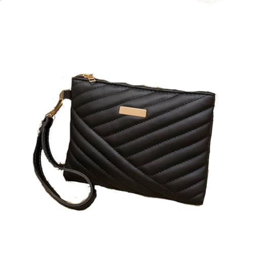 Yurosiay Pochette da donna in pelle PU, grande pochette, alla moda, trapuntata, elegante, con cinturino da polso, 21 x 1,5 x 1,5 cm, colore bianco, Nero