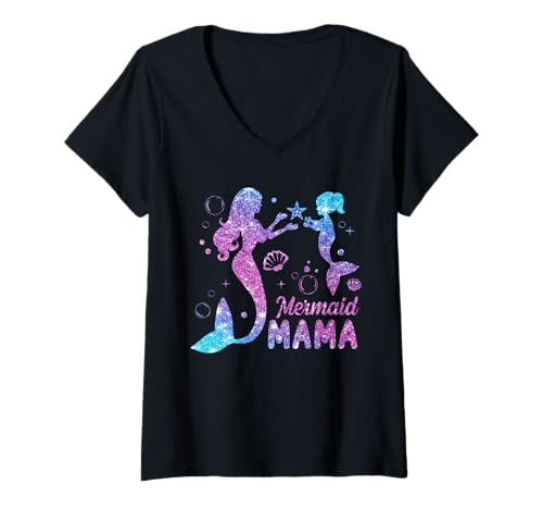 Damen Süße Meerjungfrau Mama Meerjungfrau Mama Mama Happy Muttertag Frauen T-Shirt mit V-Ausschnitt