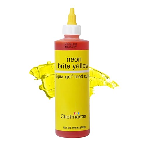 Chefmaster Neon Yellow Liqua-Gel® Food Coloring | Vibrant Color | Professional-Grade Dye for Icing, Frosting, Fondant | Baking &amp; Decorating | Fade-Resistant | Easy-to-Use | Made in USA | 10.5 oz