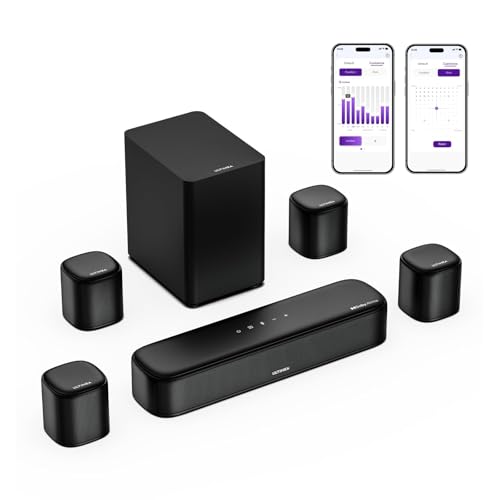 ULTIMEA 7.1 Canaux Barre de Son avec Dolby Atmos, Système de Son Surround avec 4 Haut-parleurs Surround, Barre de Son TV avec APP, Soundbar avec Caisson de Basses pour Home Cinéma, HDMI eARC, Aura A60