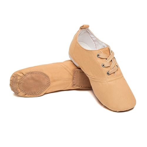 MSMAX Jazz Shoes for Women Girls Split Sole Canvas Ballet Dance Teaching Flats Tan 8.5 M US Women