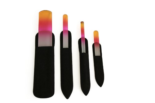 Pro Quality Manicure/Pedicure Dualsided Crystal Glass Nail File Set of 4 by GIGI Beautiful (Pink Orange)