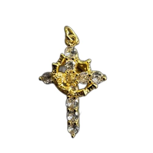 Gold Cross with Crown Pendant Necklace for Women 18K Gold Plated Stainless Steel Religious Crucifix with King Crown Iced Out Cubic Zirconia Stones 18 Inch Cable Chain Christian Jewelry Gift for Her Spiritual Symbolic Charm Tarnish Resistant