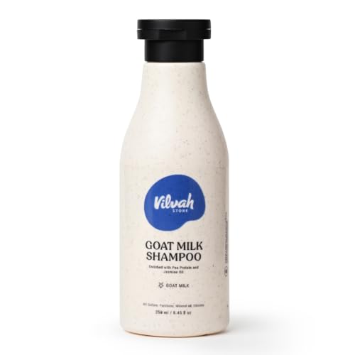 Vilvah Goat Milk Shampoo | with Ceramides for Dry & Frizzy Hair | Nourishing Natural Shampoo that Strengthens, Smoothens & Adds Shine | Sulphate-Free Hair Cleanser for Men & Women | 250ml