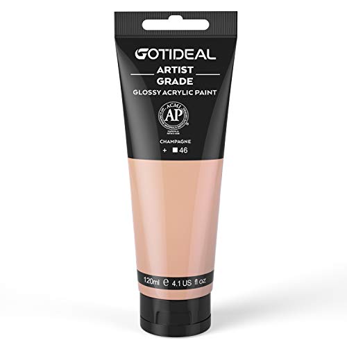 GOTIDEAL Acrylic Paint Champagne Flesh Tubes(120ml 4.1 oz) Non Toxic Non Fading Rich Pigments for Painters Adults & Kids Ideal for Canvas Wood Clay Fabric Ceramic Craft Supplies (Champagne)