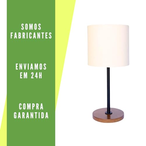Abajur de Mesa, Luminária Para Quarto, Cúpula Cilíndrica Forrada Em Tecido Algodão Cru, Estrutura de