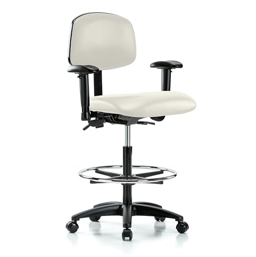 Image of Perch Multi-Task Office Chair with Adjustable Armrests and Foot Ring | High Bench Height 24-33.5 inch | Off-White Vinyl