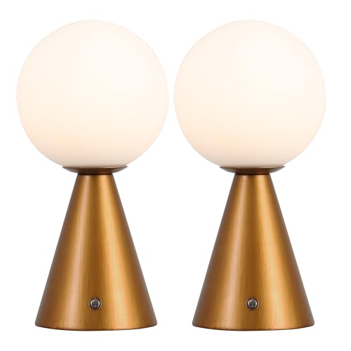 JONATHAN Y Macie Globe Table Lamp 11.75" Cordless, Antique Gold, Set of 2