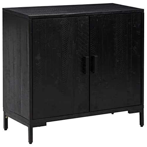 Aparador negro 75x35x70 cm en madera maciza de pino reciclada con dos puertas para salon 2