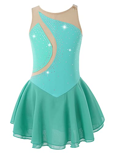 IEFIEL Maillot Patinaje Artístico Niña Vestido Brillante de Danza Ballet Maillot con Falda de Gimnasia Ritmica Disfraz Bailarina Niña S Verde 9-10 años