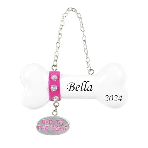 2025 Personalized Dog Christmas Ornament – Custom Keepsake for Pets – New Puppy Ornament – Pet Lover Dog's First Christmas (Bad to The Bone Pink)