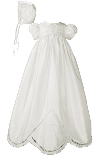 Silk Dupioni Gown with Hand Embroidery, 03 Month White