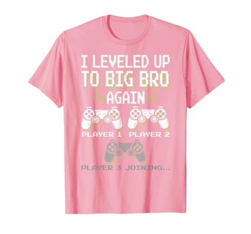 I Leveled Up to Big Bro Again Brother Gamer Funny Video Game T-Shirt, Men, Pink, X-Large