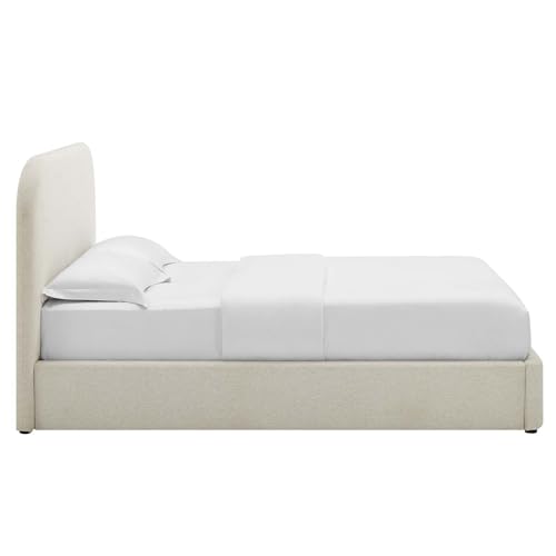 Modway Keynote Modern King Size Bed Frame with Curve Shaped Headboard in Heathered Weave Ivory, Woven Heathered Fabric Upholstery, King Size Platform Bed, Soft Cloud Bed Frame, No Box Spring Needed by Modway - Image 4
