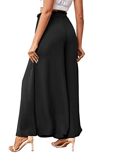 LYANER Women's Tie Front High Waist Side Split Slit Flowy Wide Leg Pleated Pant with Belt2