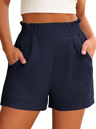 ANRABESS Shorts for Women Summer Casual Elastic High Waisted Wide Leg Cute Dressy 2026 Vacation Beach Clothes Medium Navy