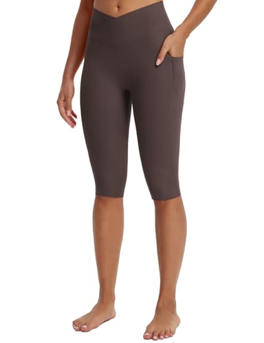 Image of baleaf Capri Leggings for Women Knee Length Yoga Workout Capirs Leggings with Pockets Tummy Control Stretch