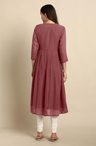 Image of Janasya Women's Dobby Chiffon Self Design Flared Kurta