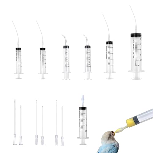 GISUREM Baby Bird Feeding Syringe Set, Pet Parrot Milk Feeding Syringe with Tubes, Manual Syringe Feeder, Liquid Food, Reusable, Syringe with Spoon Tip（10ml*2+12ml*2+20ml+60ml）