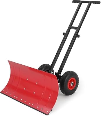 Heavy Duty Snow Shovel with Wheels, Sidewalk Yard Snow Plow