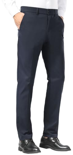 La mejor comparación de Pantalones de Vestir Caballero - 5 favoritos. 44 Plaid&Plain - Pantalones de vestir para hombre, ajustados, elásticos, color caqui, sin arrugas, Azul marino, 31W x 28L