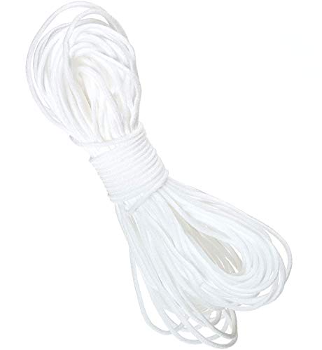 50 Yards Elastic Bands for Sewing Masks, Elastic String Cord 1/8 Inch White Round DIY Ear Tie Earloop Strap Rope, Handmade Braided Stretchy String for Crafts DIY Sewing