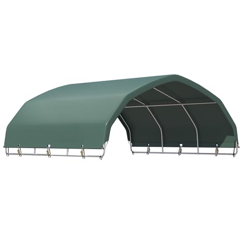 YOLENY 12x12 Corral Shelter Heavy Duty Round Style Canopy Green Waterproof and UV Treated Universal Cover Easy Assembly Stable and Agricultural Storage and Shade Shed Kit for Livestock