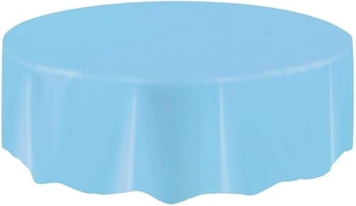 Aibc Just Believe... Powder Blue Aibc Round Table Covers Disposable Plastic Clothes For Party Table Cloth Wipe Clean Plastic Tablecloth, 7Ft (Powder Blue)