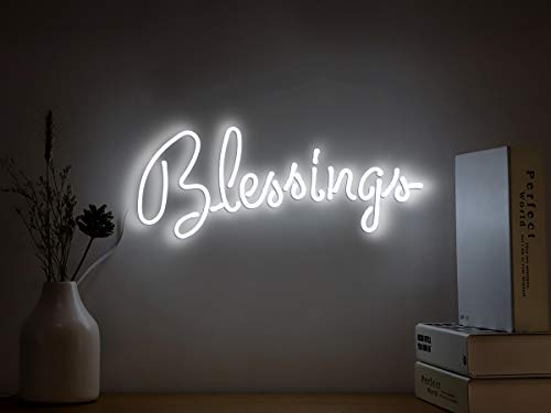 Neon Signs Blessings Neon Light Sign Hanging Neon Sign White Neon Lights Neon Wall Sign Neon Words for Wall Bedroom Room Party Decor