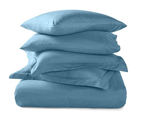 Image of Nestl Blue Heaven Duvet Cover Full Size - Soft Full Size Duvet Cover Set, 5 Piece Double Brushed Duvet Cover with Button Closure, 1 Full Duvet Cover 80x90 inches, 2 Pillow Shams, and 2 Pillowcases