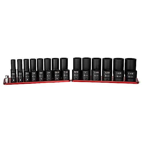 Capri Tools 1/2 In. Drive Shallow And Deep Impact Socket Set, Sae, 9/16 To 1-1/2 In, 28-Piece With Billet Aluminum Socket Rail (Cp55000-28Ssdr) #TOP4