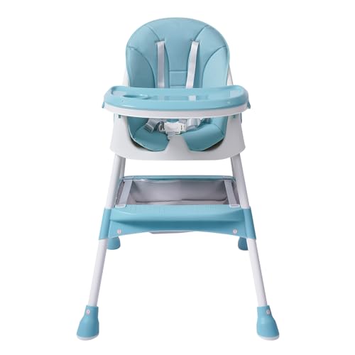 Trona para bebé 2 en 1 con cinturón de seguridad, ajustable, plegable, con tabla de comedor y cubiertos, color verde