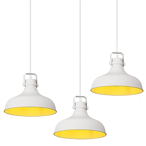 Image of White Modern Pendant Lights Kitchen Island Fixtures | ETL Certificate,Industrial Adjustable Height Vintage Dome Hanging Light Fixtures for Barn,Dining Room 3 Pack