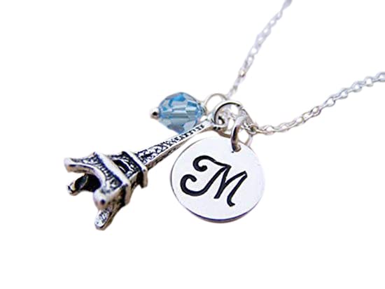 Miniatura 1 de Personalized Eiffel Tower Charm Initial Necklace